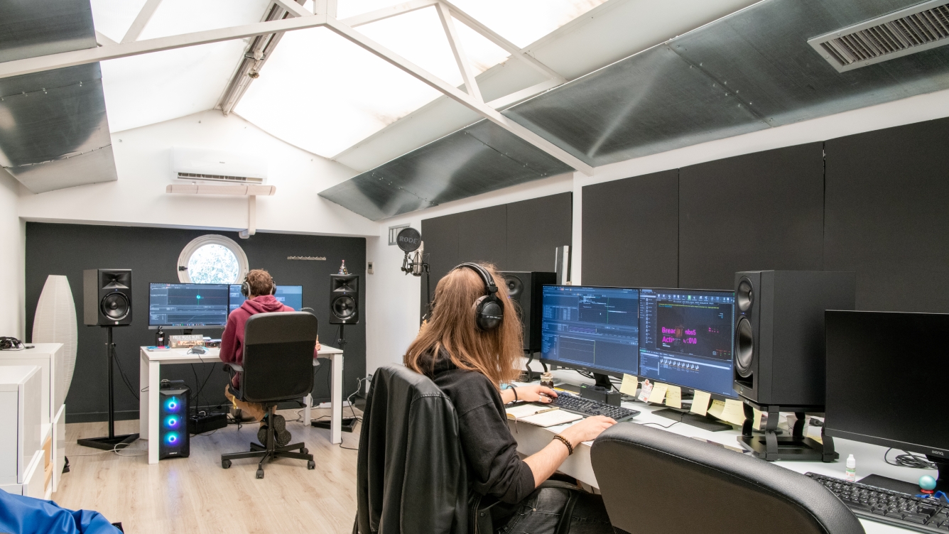 Team members working in the office