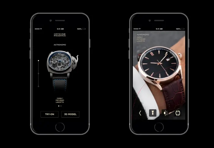 Panerai AR application, user interface preview