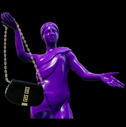 Goddess in purple with the Versace bag